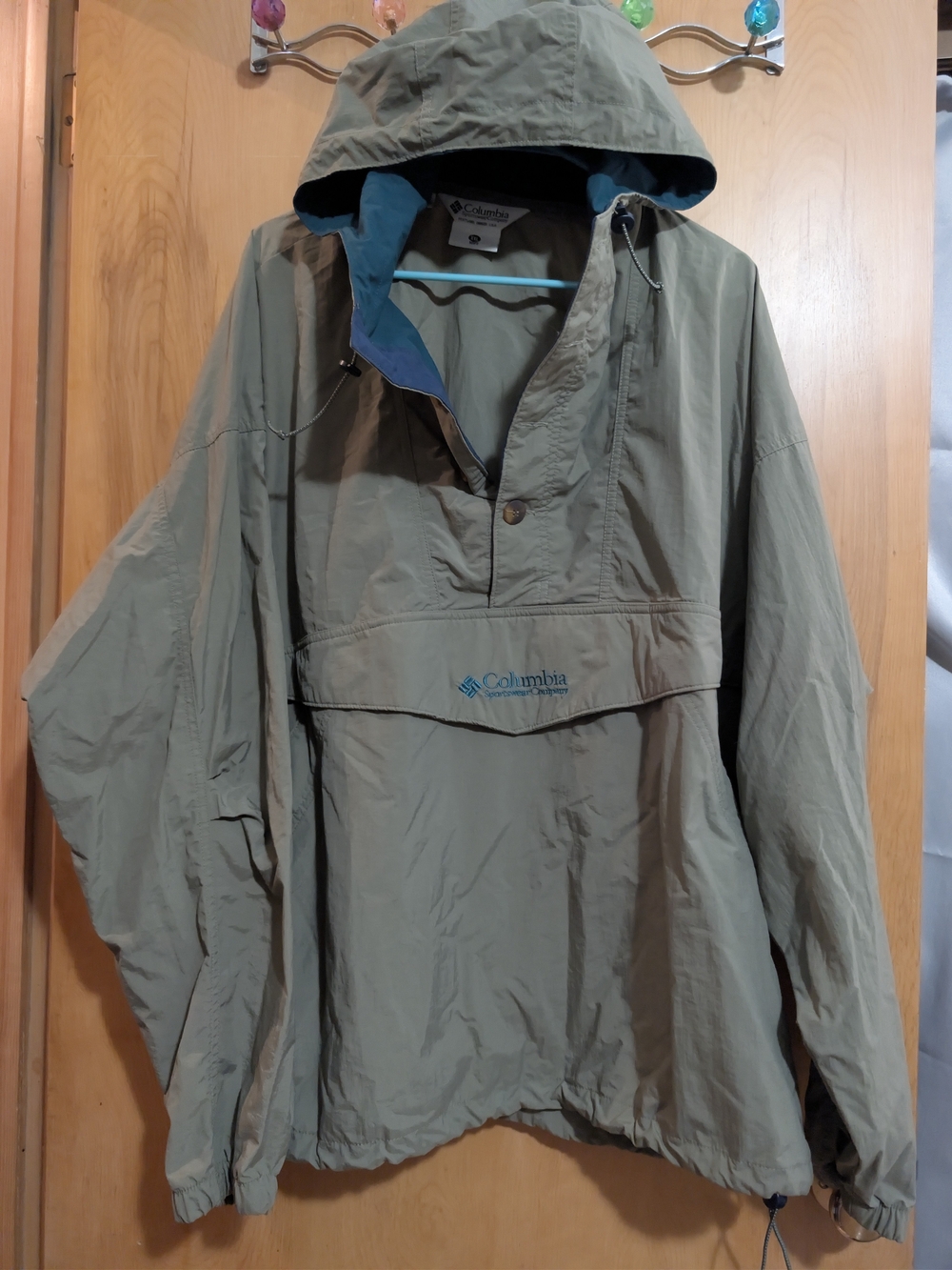 Vintage 90s Columbia Sportswear Anorak Jacket XXL Green Teal Hooded Windbreaker